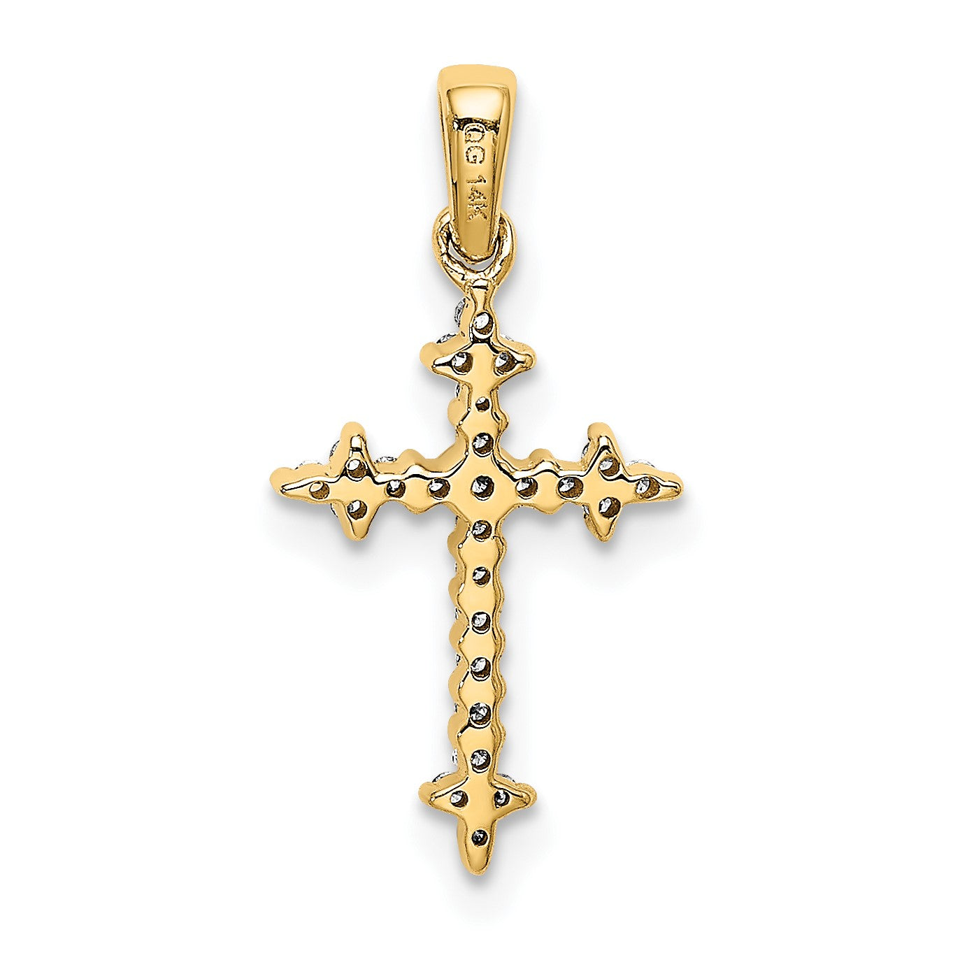14k and White Rhodium 1/10 carat Diamond Fleur de Lis Cross Pendant