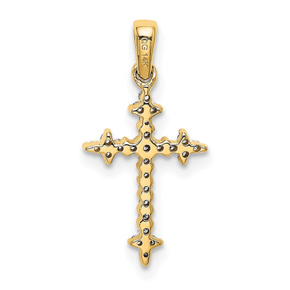 14k and White Rhodium 1/10 carat Diamond Fleur de Lis Cross Pendant