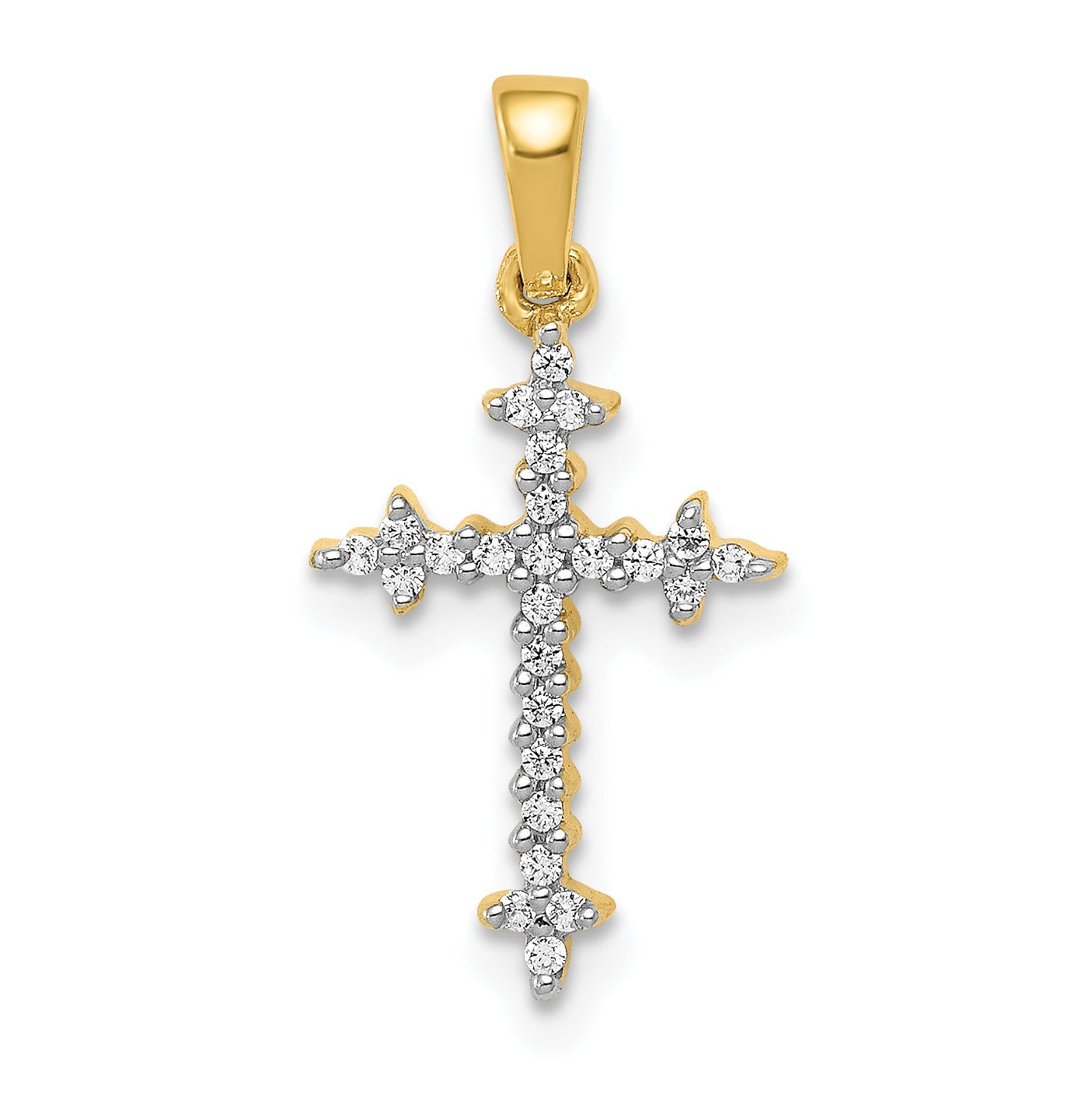 14k and White Rhodium 1/10 carat Diamond Fleur de Lis Cross Pendant