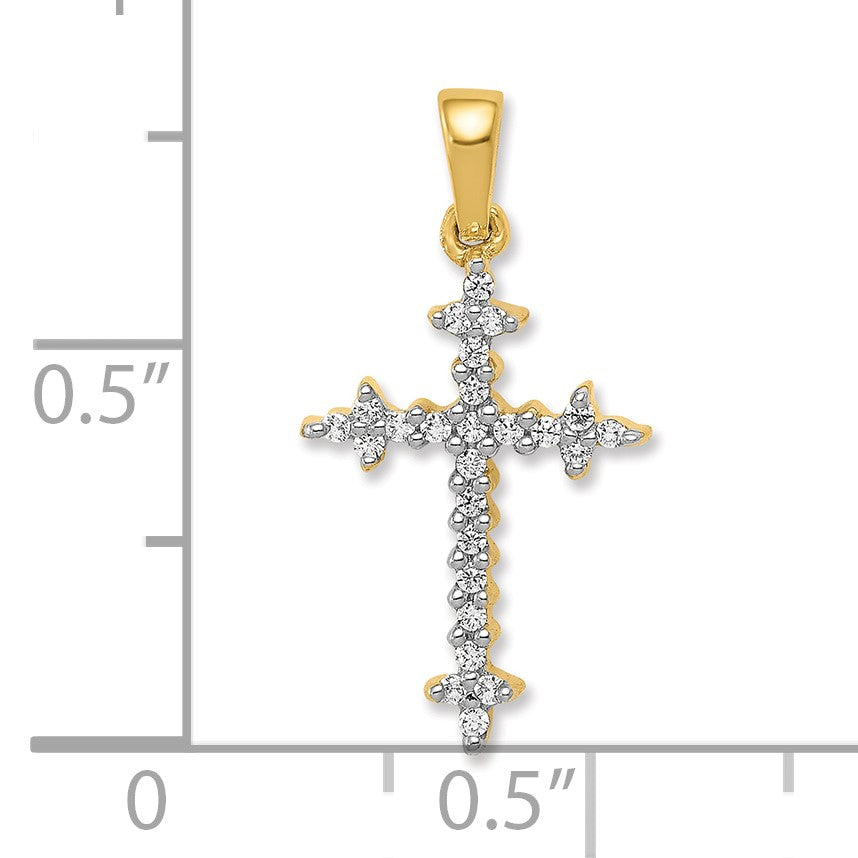 14k and White Rhodium 1/6 carat Diamond Fleur de Lis Cross Pendant