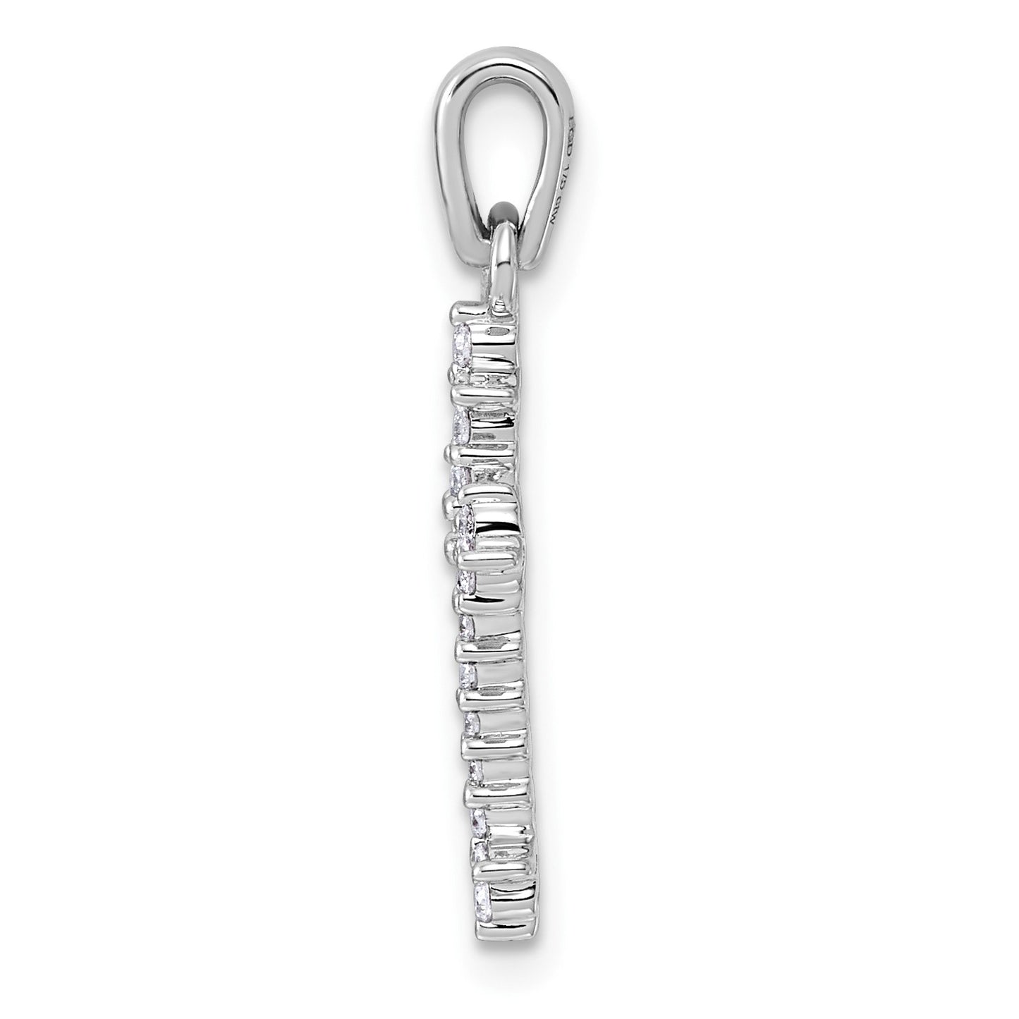 14k and White Rhodium 1/5 carat Diamond Fleur de Lis Cross Pendant