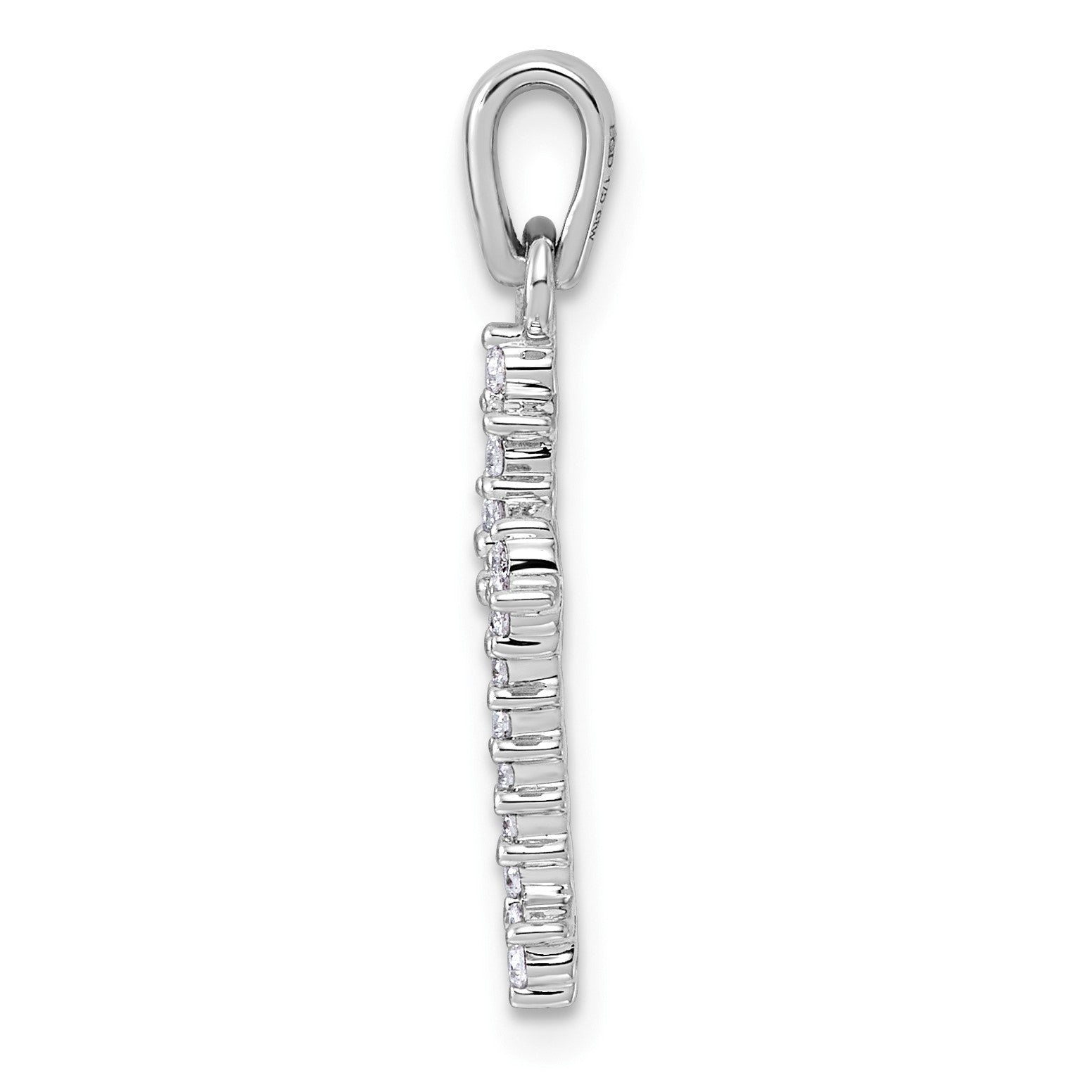 14k and White Rhodium 1/5 carat Diamond Fleur de Lis Cross Pendant