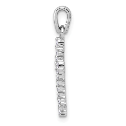 14k and White Rhodium 1/5 carat Diamond Fleur de Lis Cross Pendant