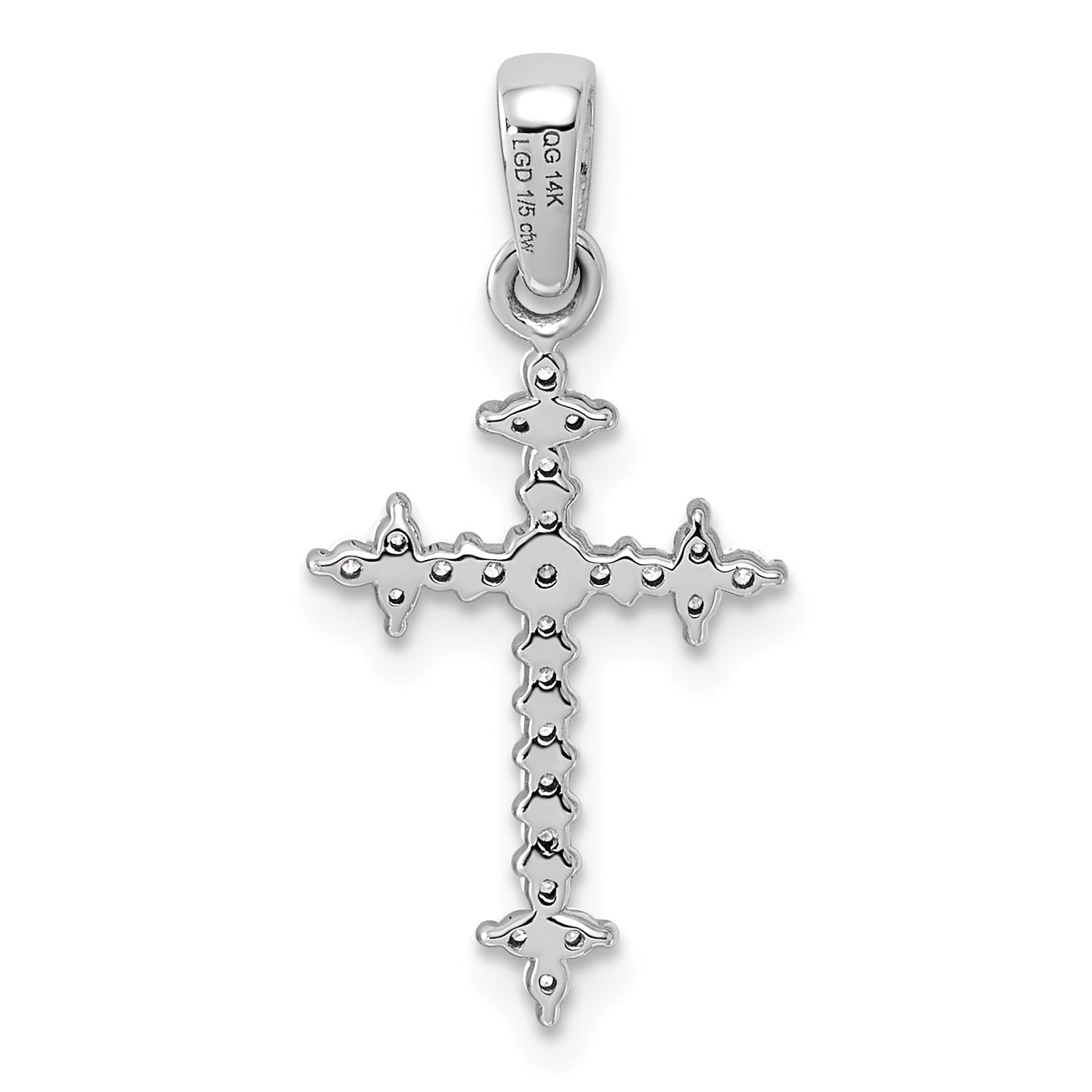 14k and White Rhodium 1/5 carat Diamond Fleur de Lis Cross Pendant