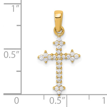 14k and White Rhodium 1/5 carat Diamond Fleur de Lis Cross Pendant