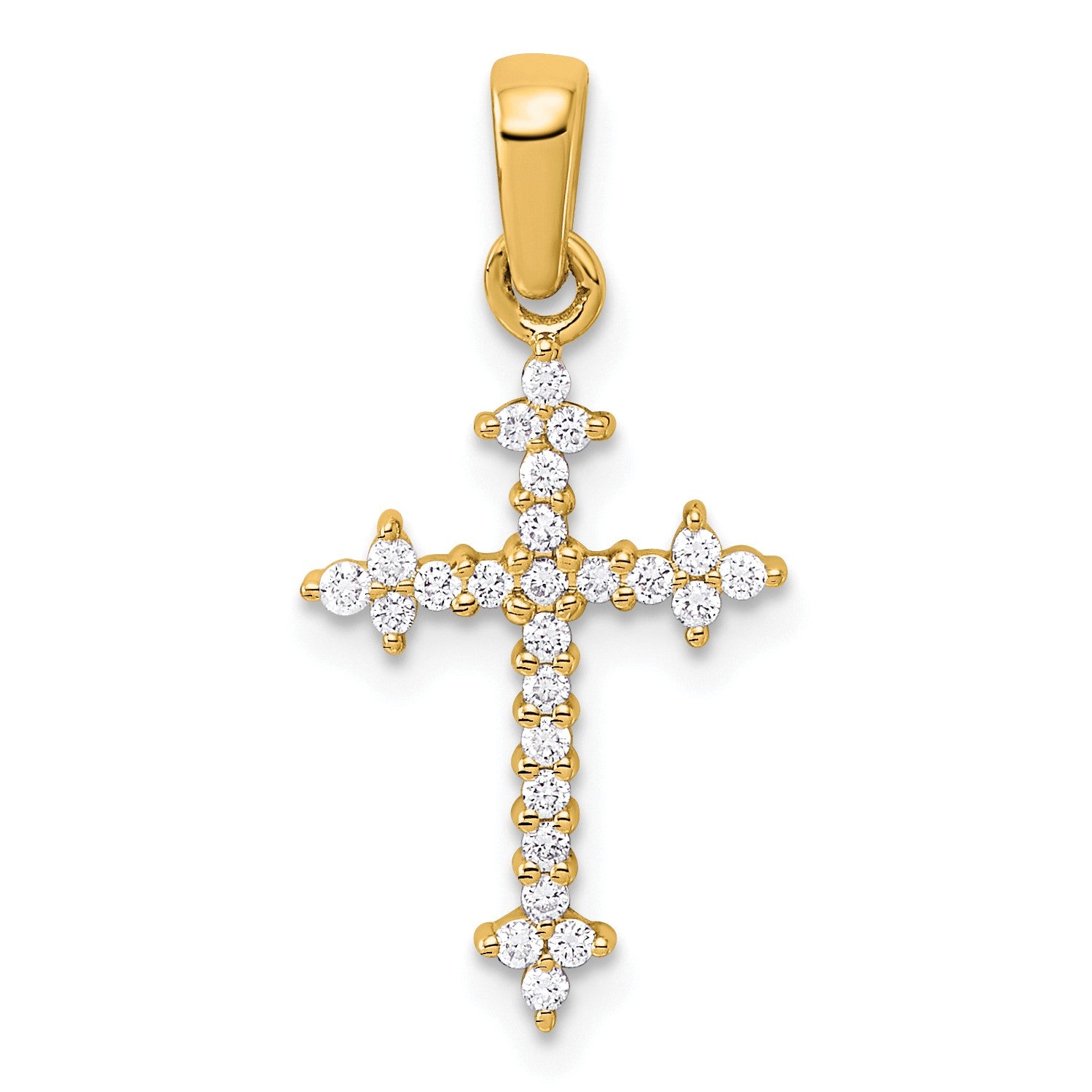 14k and White Rhodium 1/5 carat Diamond Fleur de Lis Cross Pendant