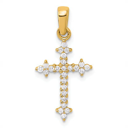 14k and White Rhodium 1/5 carat Diamond Fleur de Lis Cross Pendant