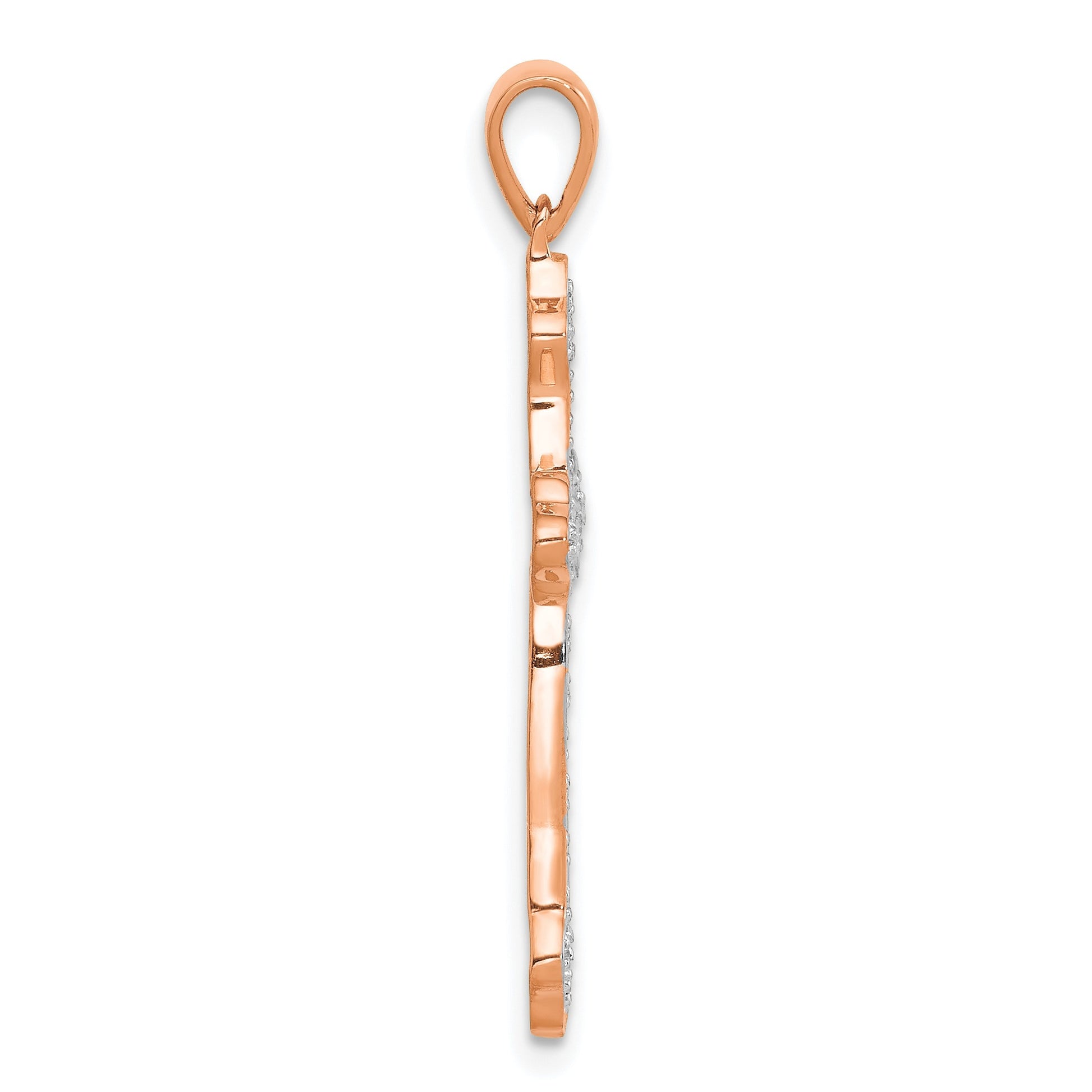 14k Rose Gold and White Rhodium 1/10 carat Diamond Cross Pendant