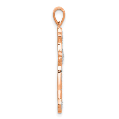 14k Rose Gold and White Rhodium 1/10 carat Diamond Cross Pendant