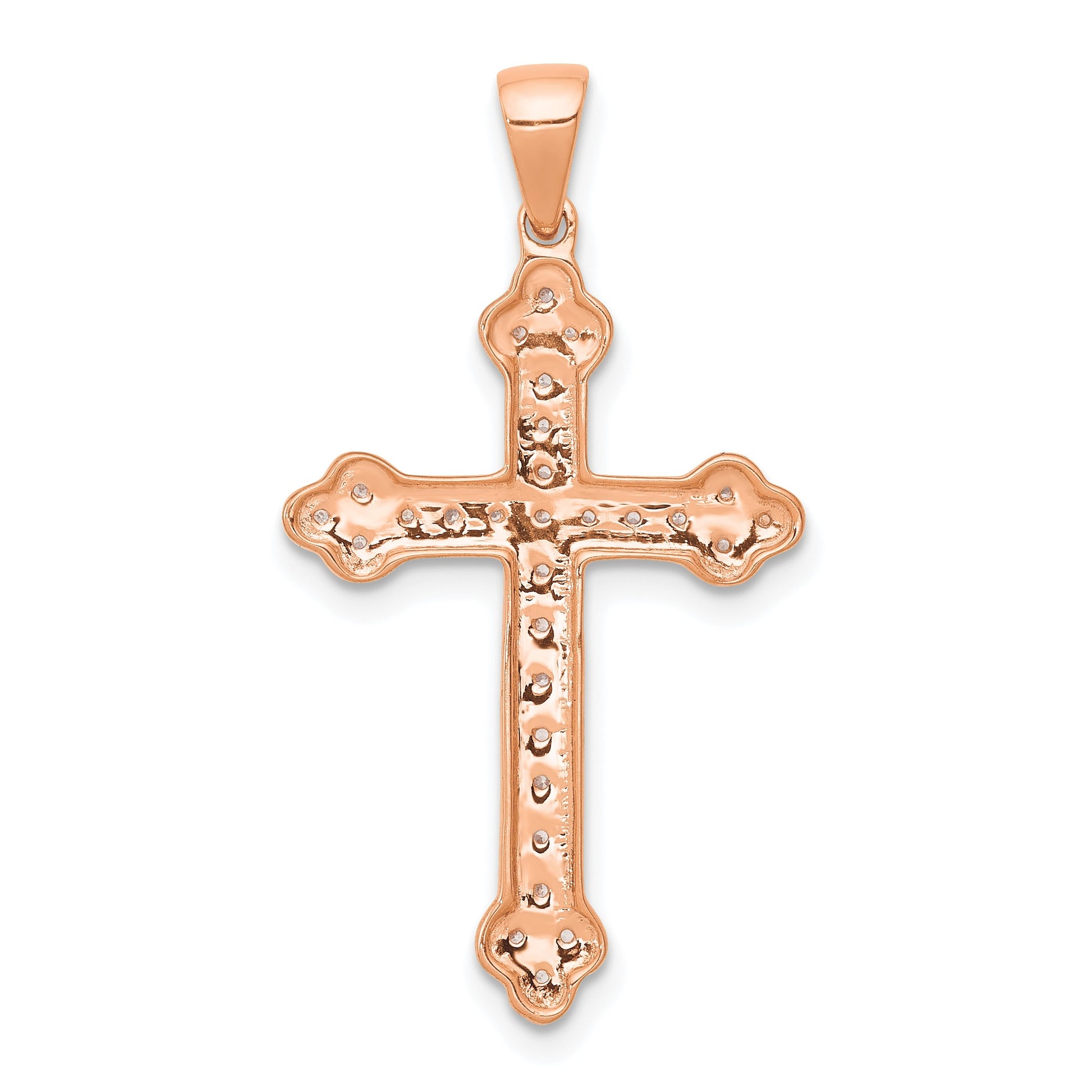 14k Rose Gold and White Rhodium 1/10 carat Diamond Cross Pendant