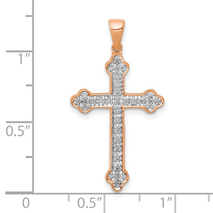 14k Rose Gold and White Rhodium 1/10 carat Diamond Cross Pendant