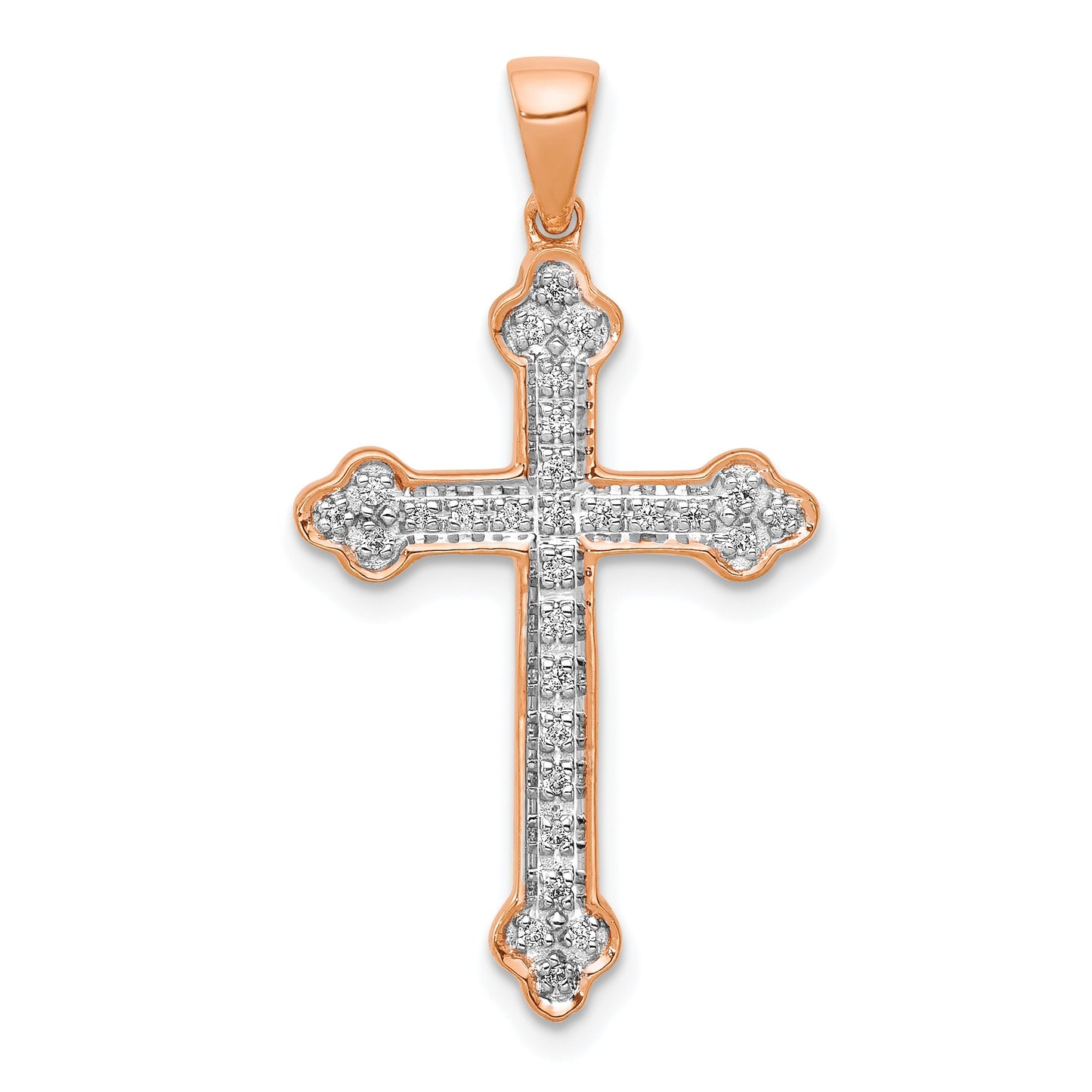 14k Rose Gold and White Rhodium 1/10 carat Diamond Cross Pendant