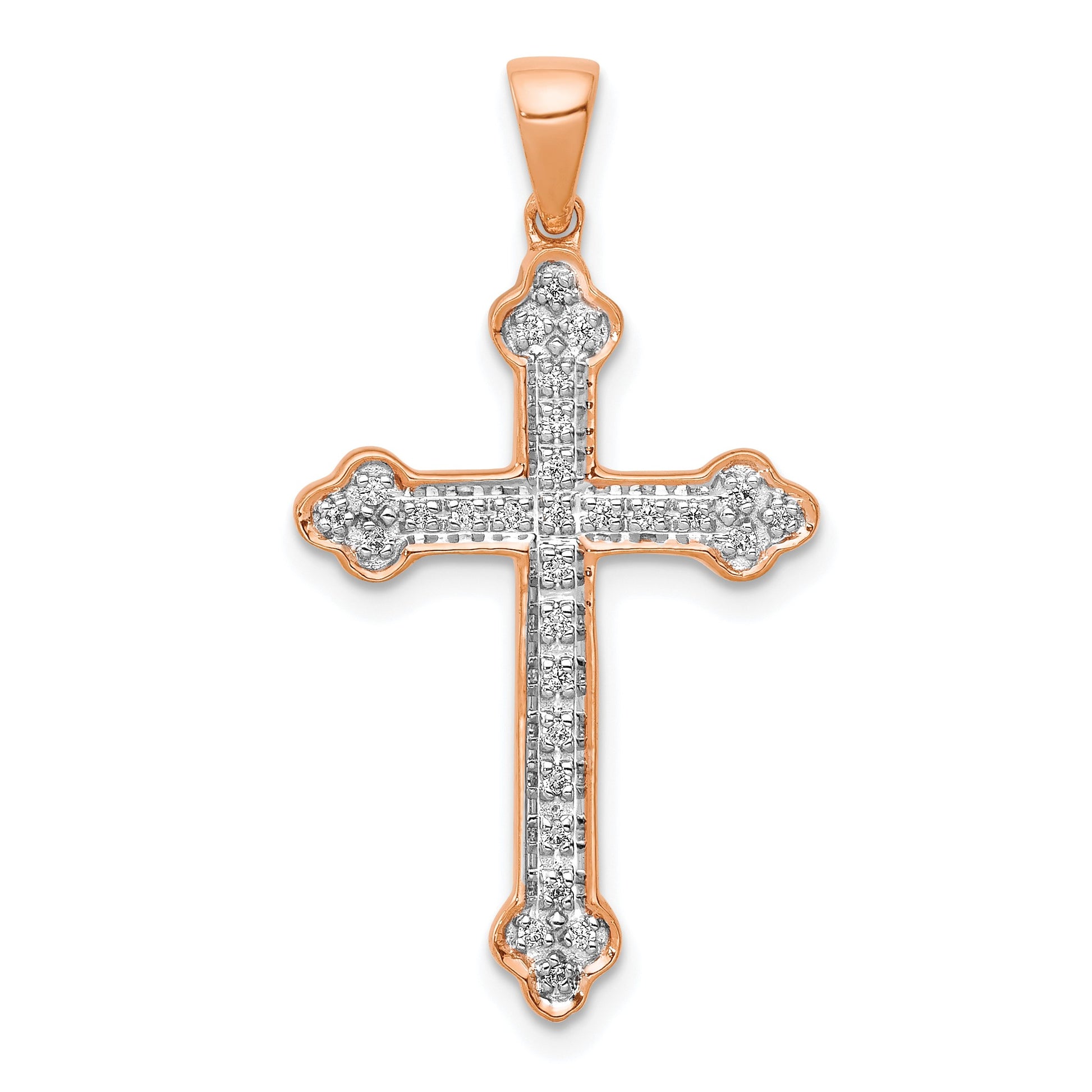 14k Rose Gold and White Rhodium 1/10 carat Diamond Cross Pendant