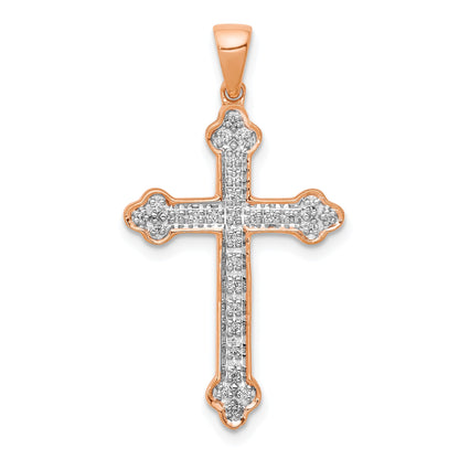 14k Rose Gold and White Rhodium 1/10 carat Diamond Cross Pendant