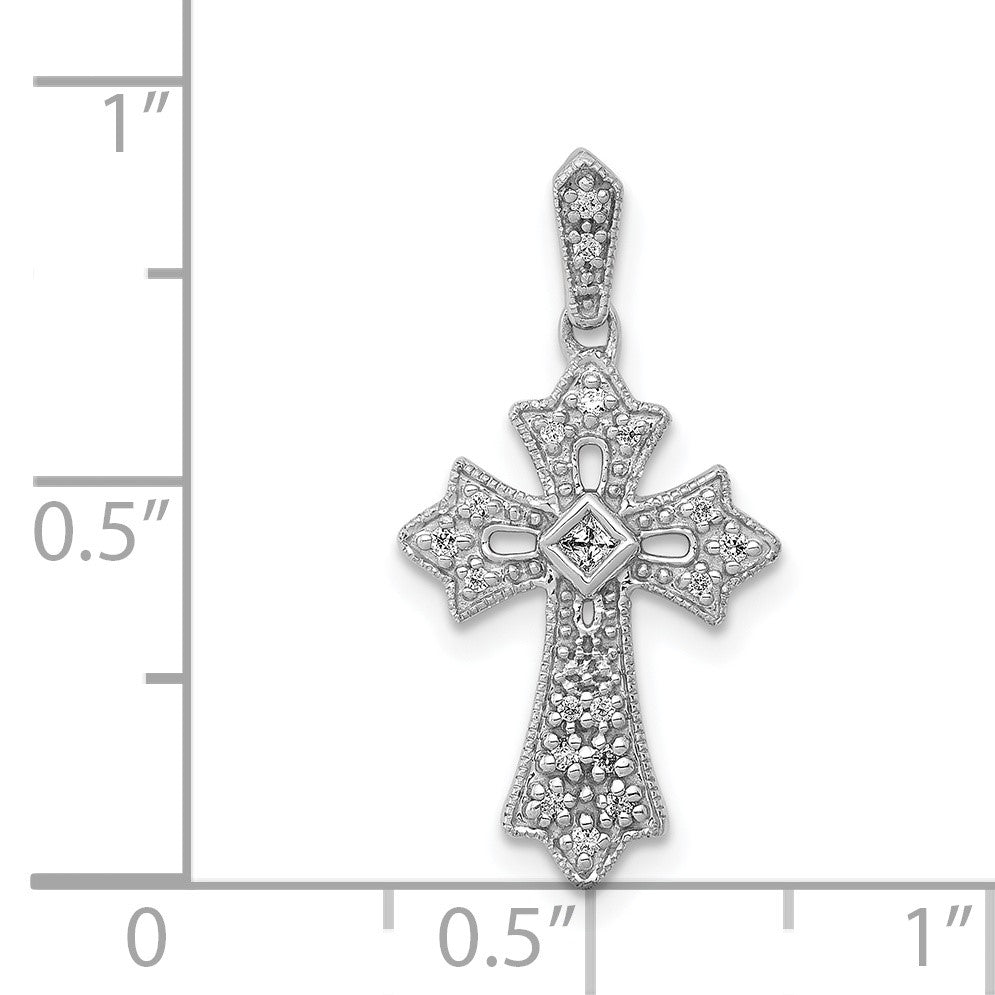 14k White Gold 1/10 carat Diamond Fancy Cross Pendant