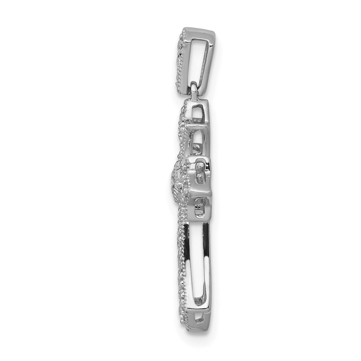 14k White Gold 1/6 carat Diamond Fleur de Lis Cross Pendant