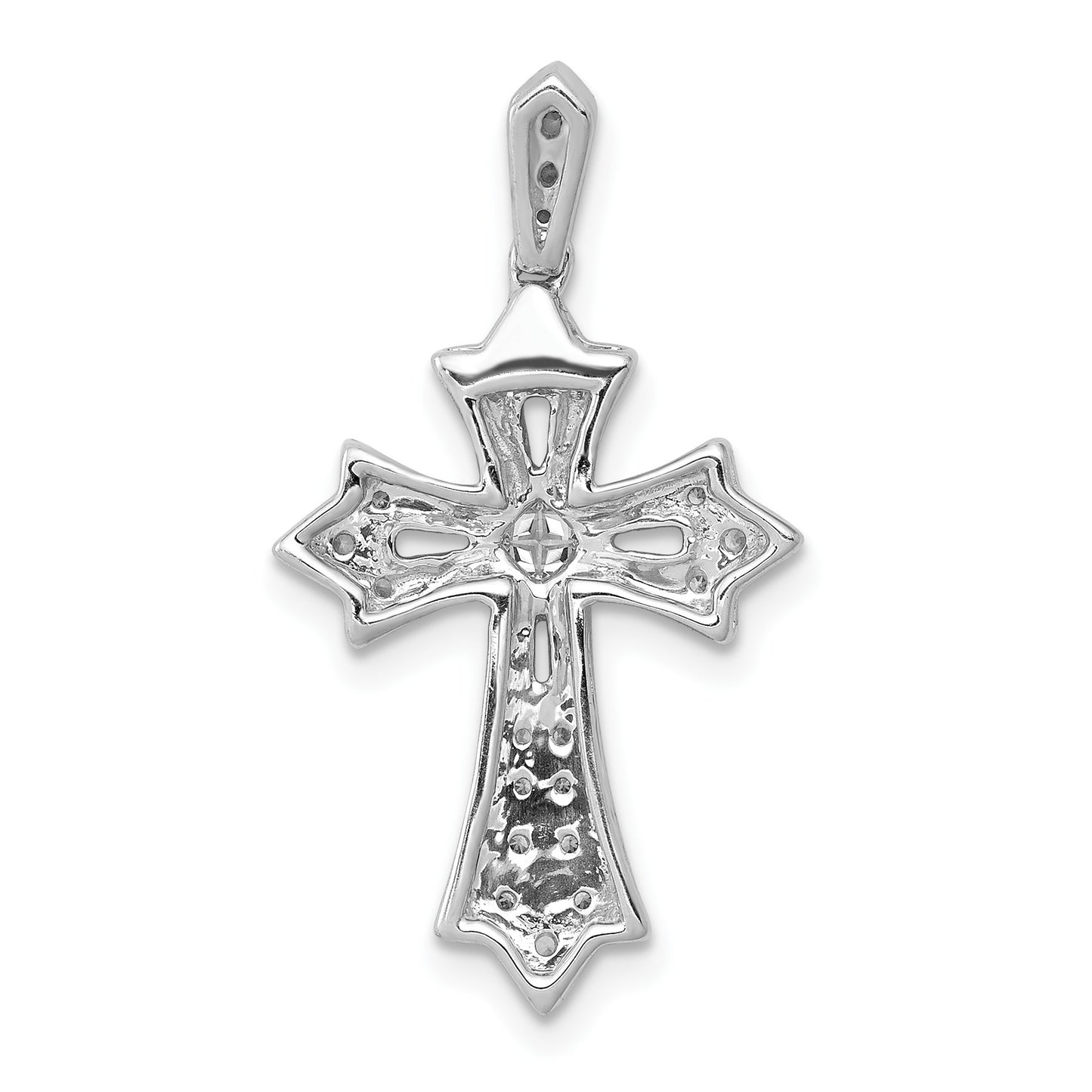 14k White Gold 1/6 carat Diamond Fleur de Lis Cross Pendant