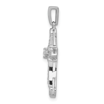 14k White Gold 1/6 carat Diamond Filigree Cross Pendant
