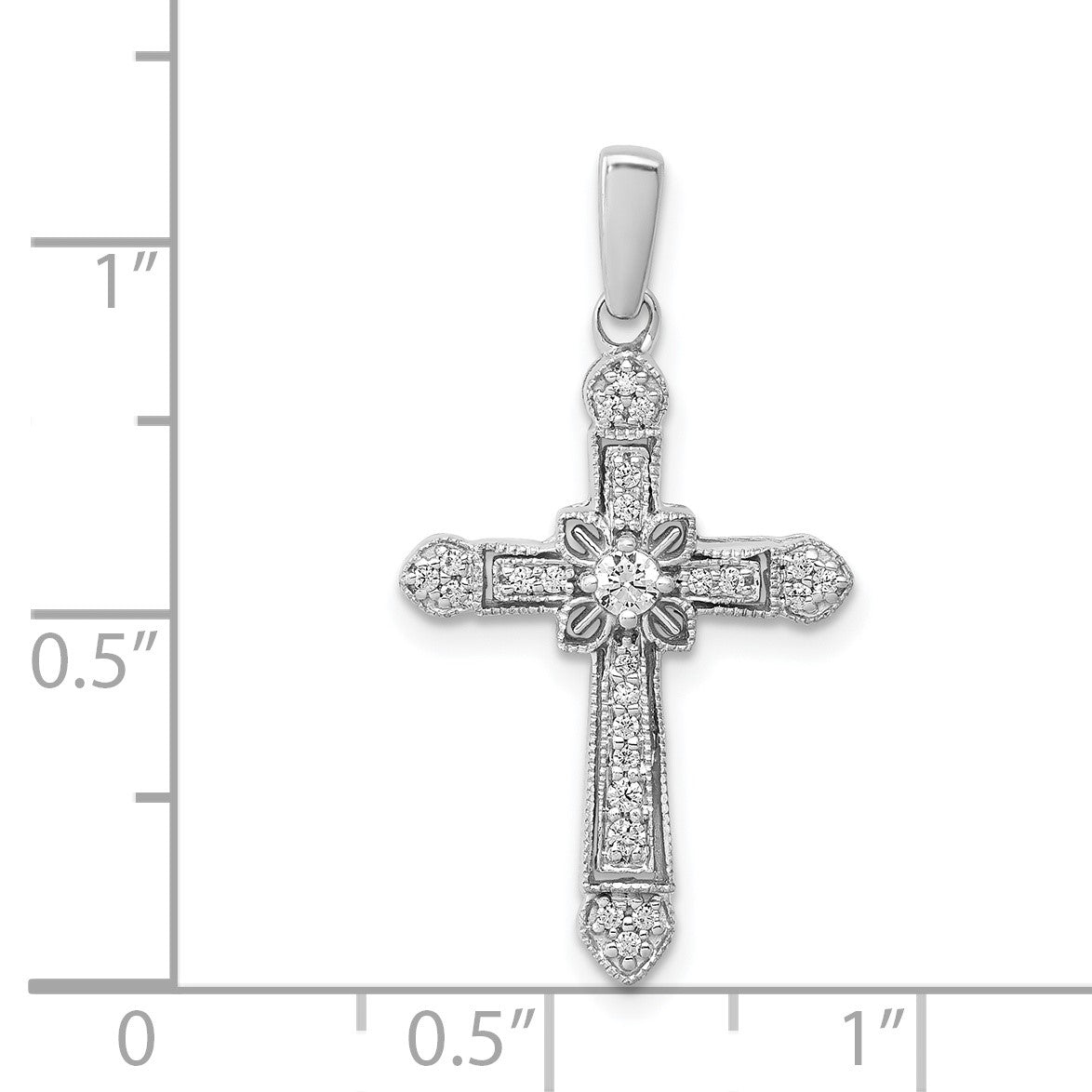 14k White Gold 1/6 carat Diamond Filigree Cross Pendant