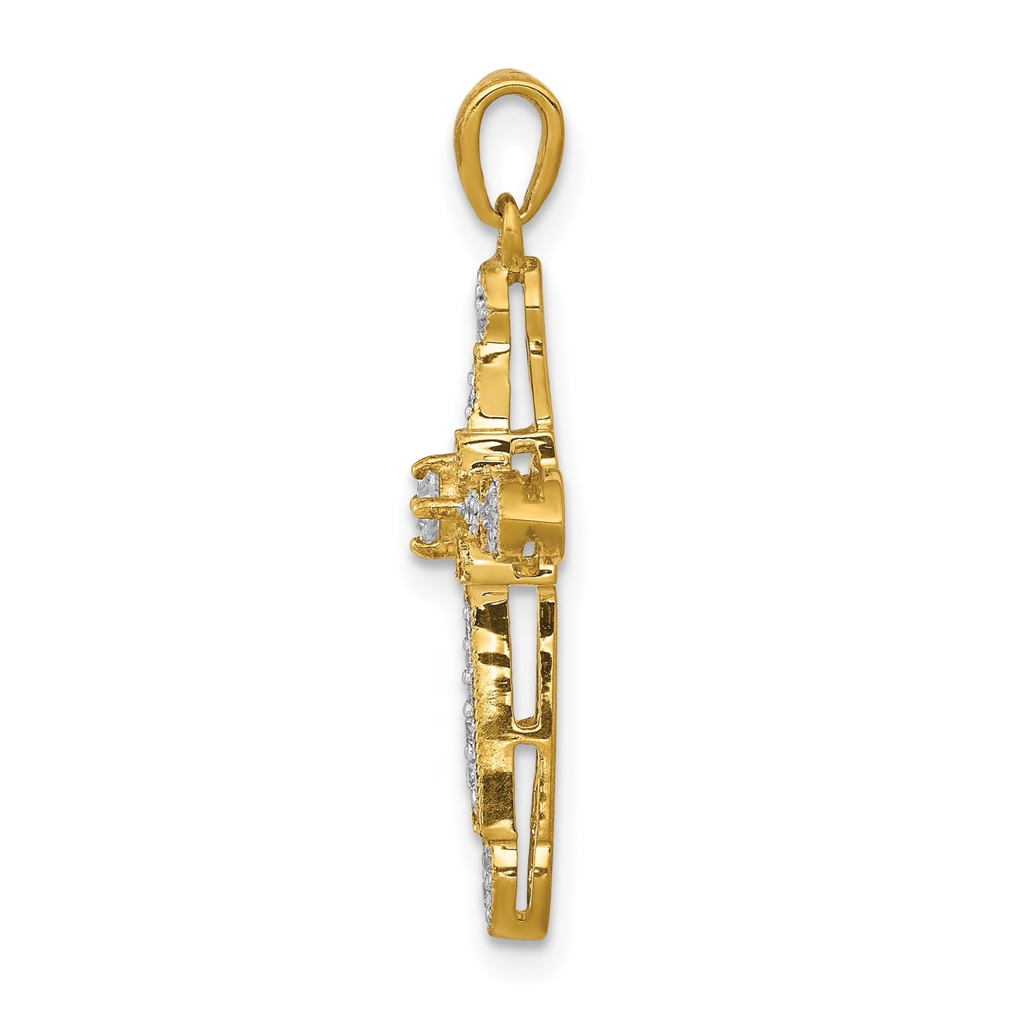 14k 1/6 carat Diamond Filigree Cross Pendant