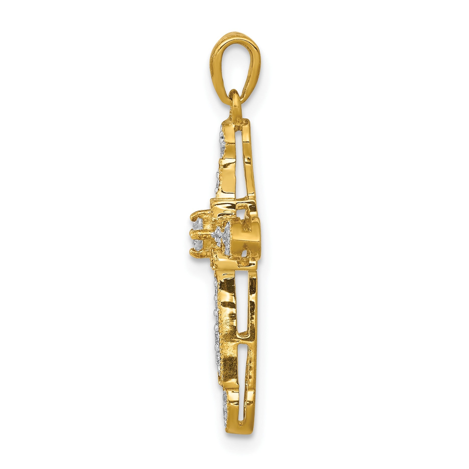 14k 1/6 carat Diamond Filigree Cross Pendant