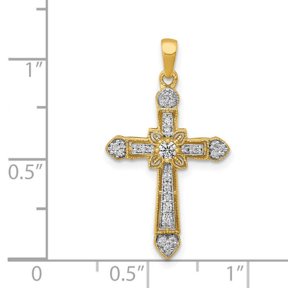 14k 1/6 carat Diamond Filigree Cross Pendant