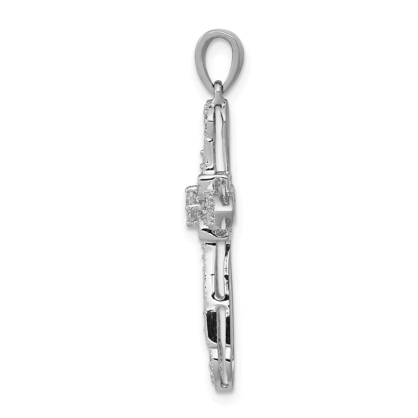 14k White Gold 1/3 carat Diamond Filigree Cross Pendant