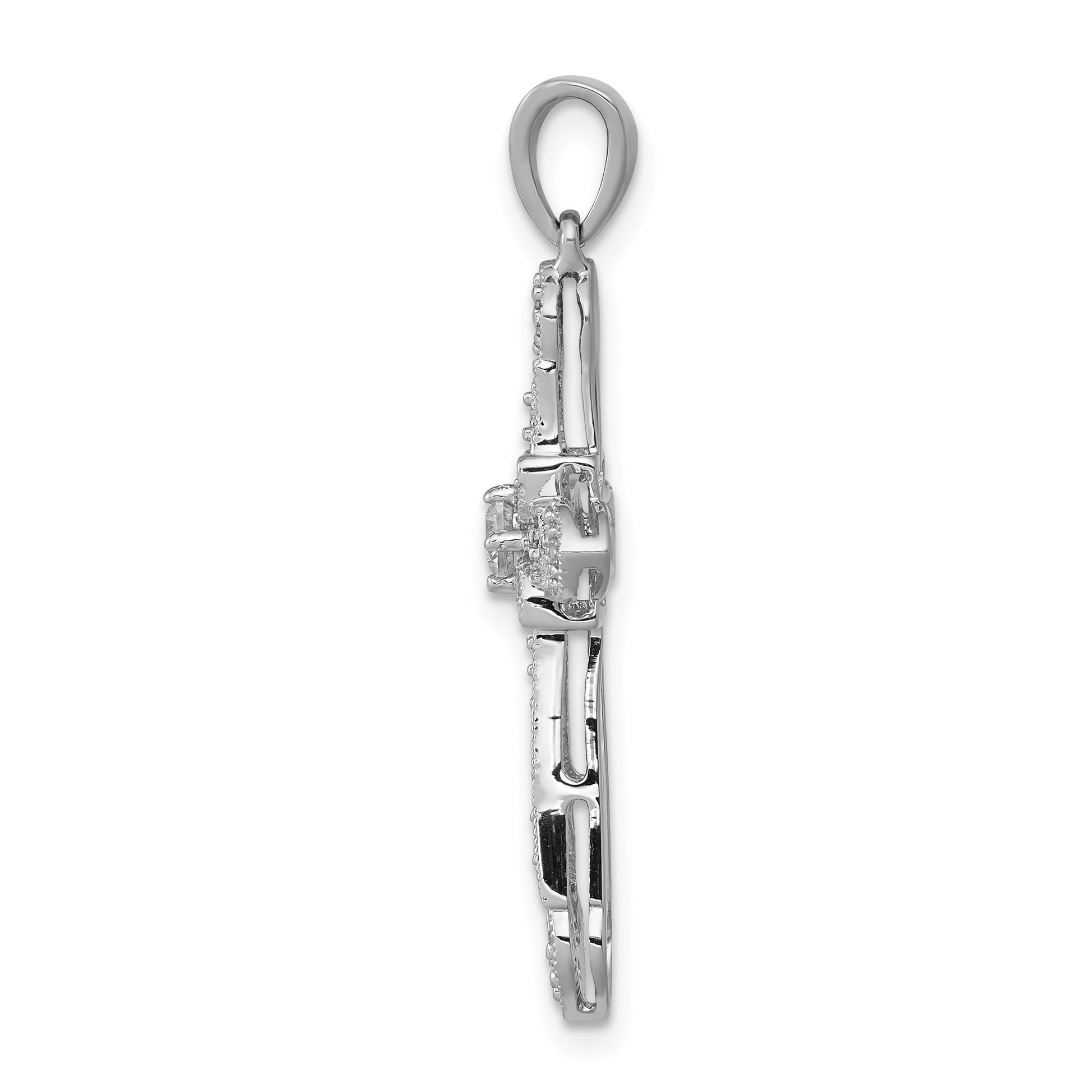 14k White Gold 1/3 carat Diamond Filigree Cross Pendant
