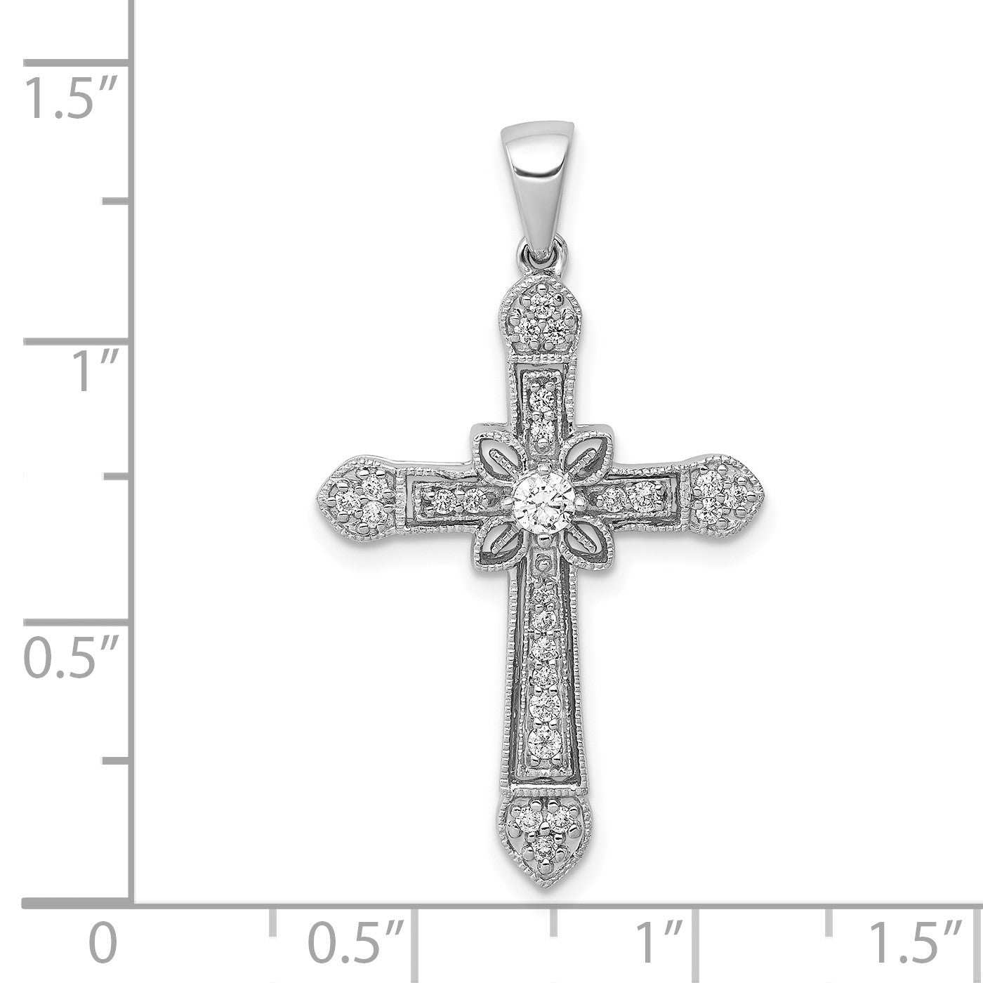 14k White Gold 1/3 carat Diamond Filigree Cross Pendant