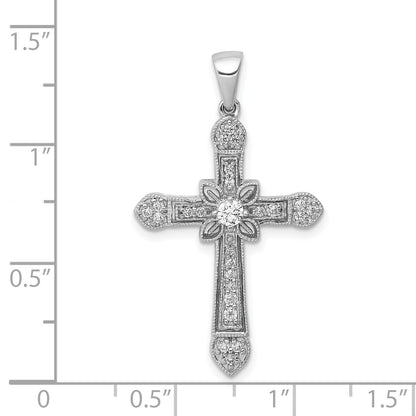 14k White Gold 1/3 carat Diamond Filigree Cross Pendant
