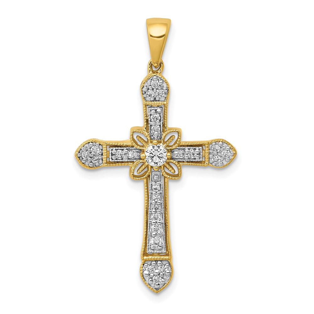 14k 1/3ct. Diamond Filigree Cross Pendant