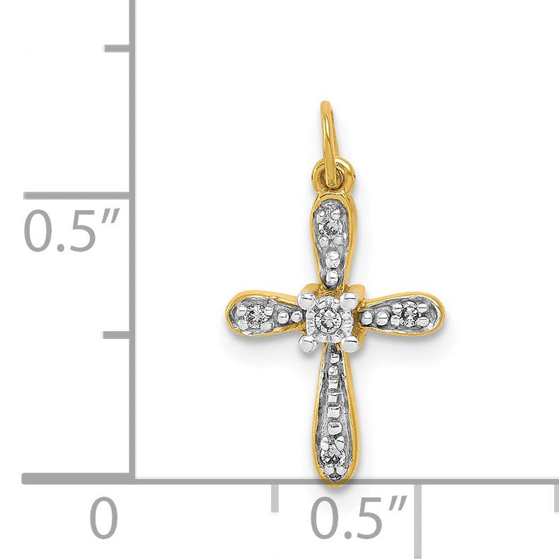 14k and White Rhodium .03 carat Diamond Cross Charm