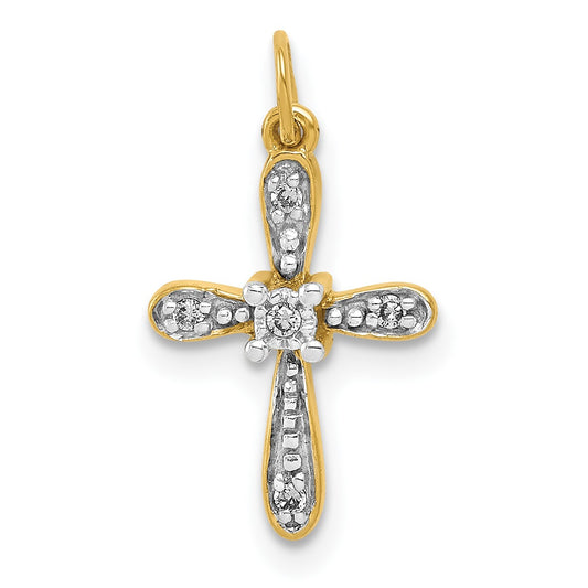 14k and White Rhodium .03 carat Diamond Cross Charm