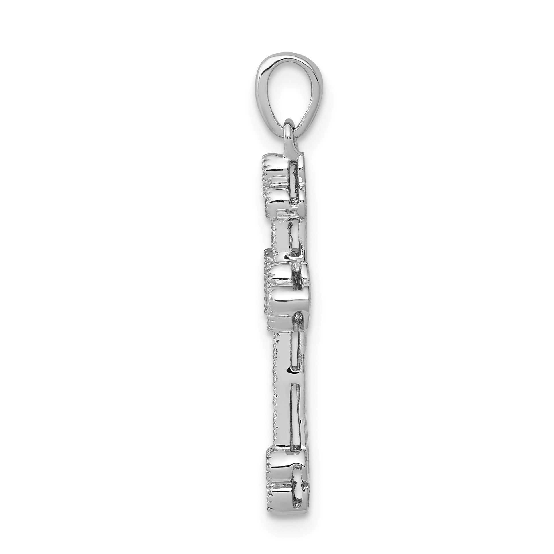 14k White Gold 1/10 carat Diamond Filigree Budded Cross Pendant
