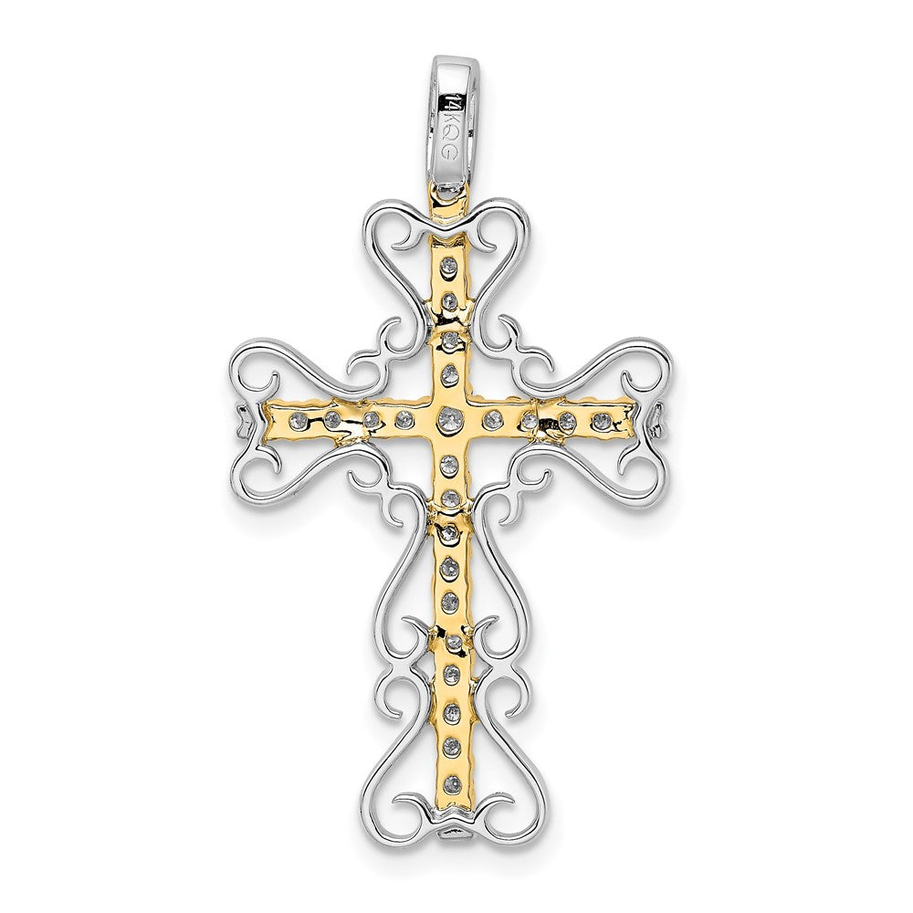 14k Two-tone 5/8ct. Diamond Filigree Cross Pendant