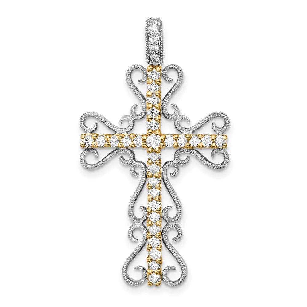 14k Two-tone 5/8ct. Diamond Filigree Cross Pendant