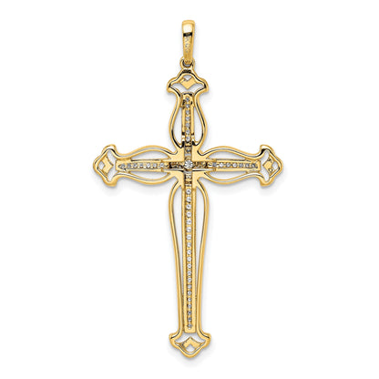 14k 1/4 carat Diamond Fancy Budded Cross Pendant