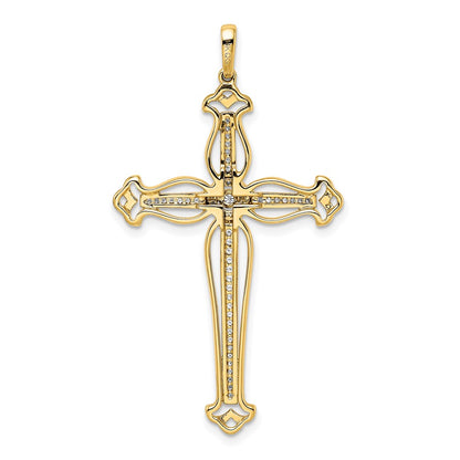 14k 1/4ct. Diamond Fancy Budded Cross Pendant