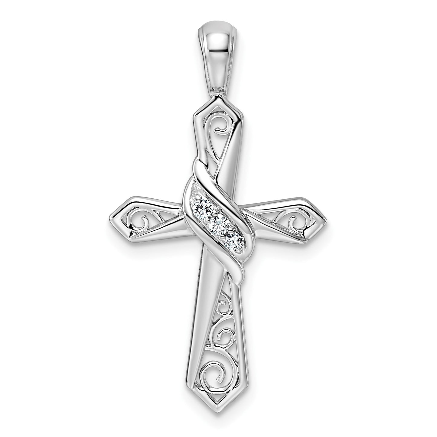 14k White Gold 1/20 carat Diamond Cross Pendant