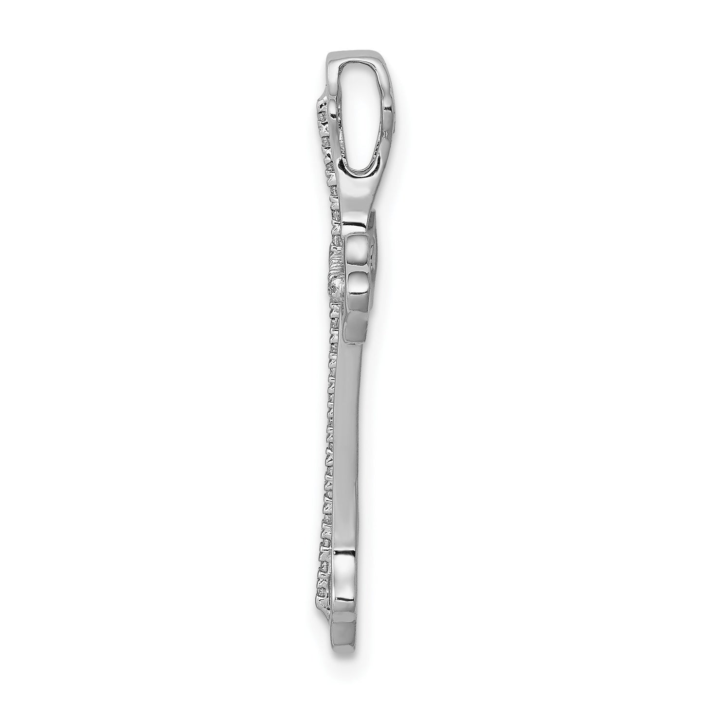 14k White Gold Polished 1/10 carat Diamond Budded Cross Chain Slide