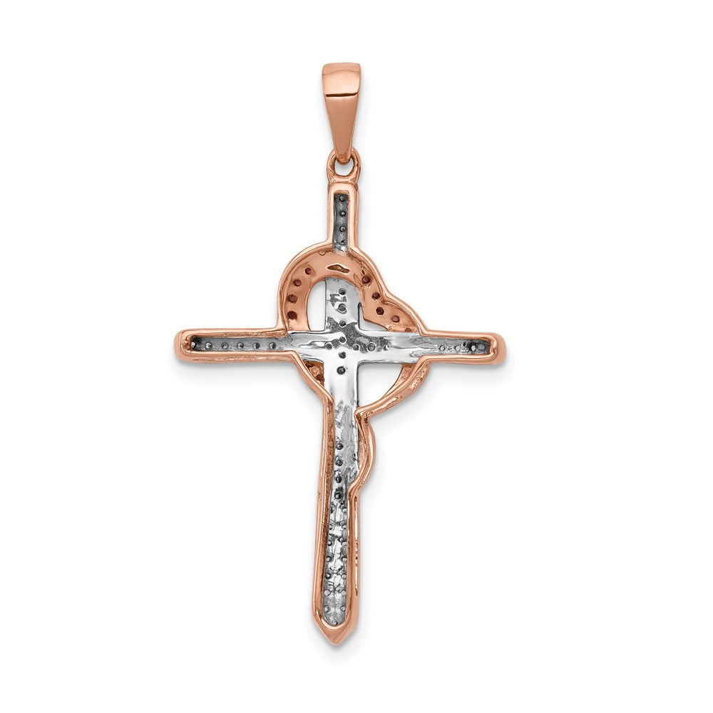 14k Rose Gold Red and White Diamond Cross w/Heart Pendant