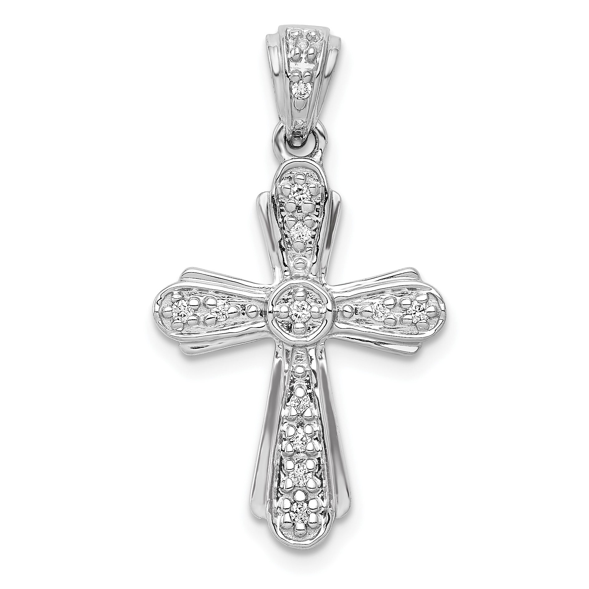 14k White Gold 1/10 carat Diamond Cross Pendant