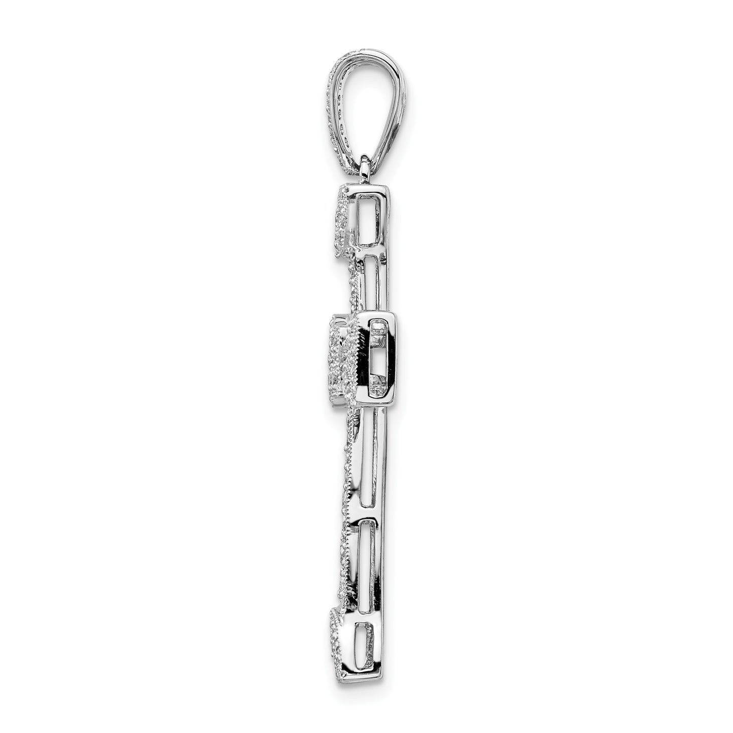 14k White Gold 3/8 carat Diamond Filigree Cross Pendant