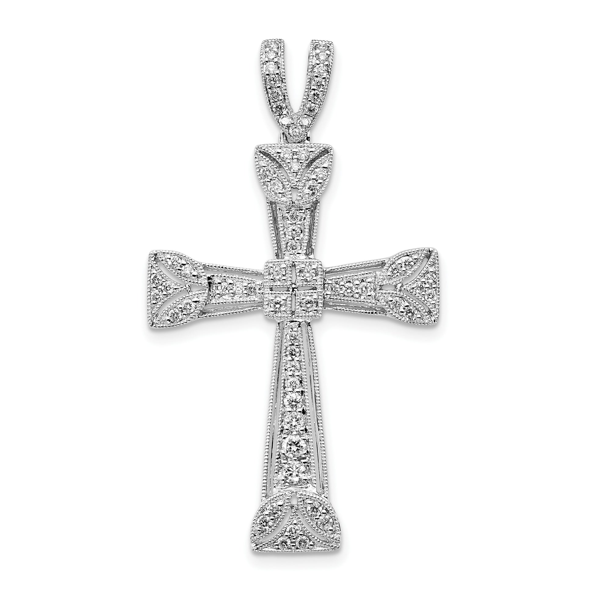 14k White Gold 3/8 carat Diamond Filigree Cross Pendant