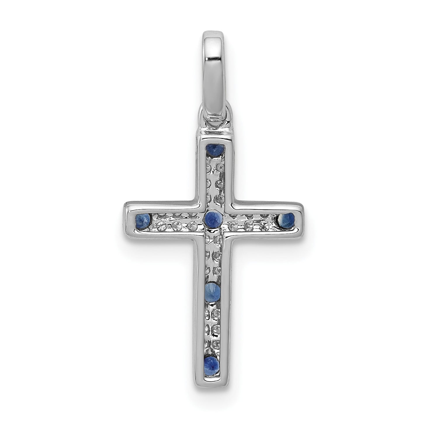 14k White Gold 1/15 carat Diamond and Sapphire Cross Pendant
