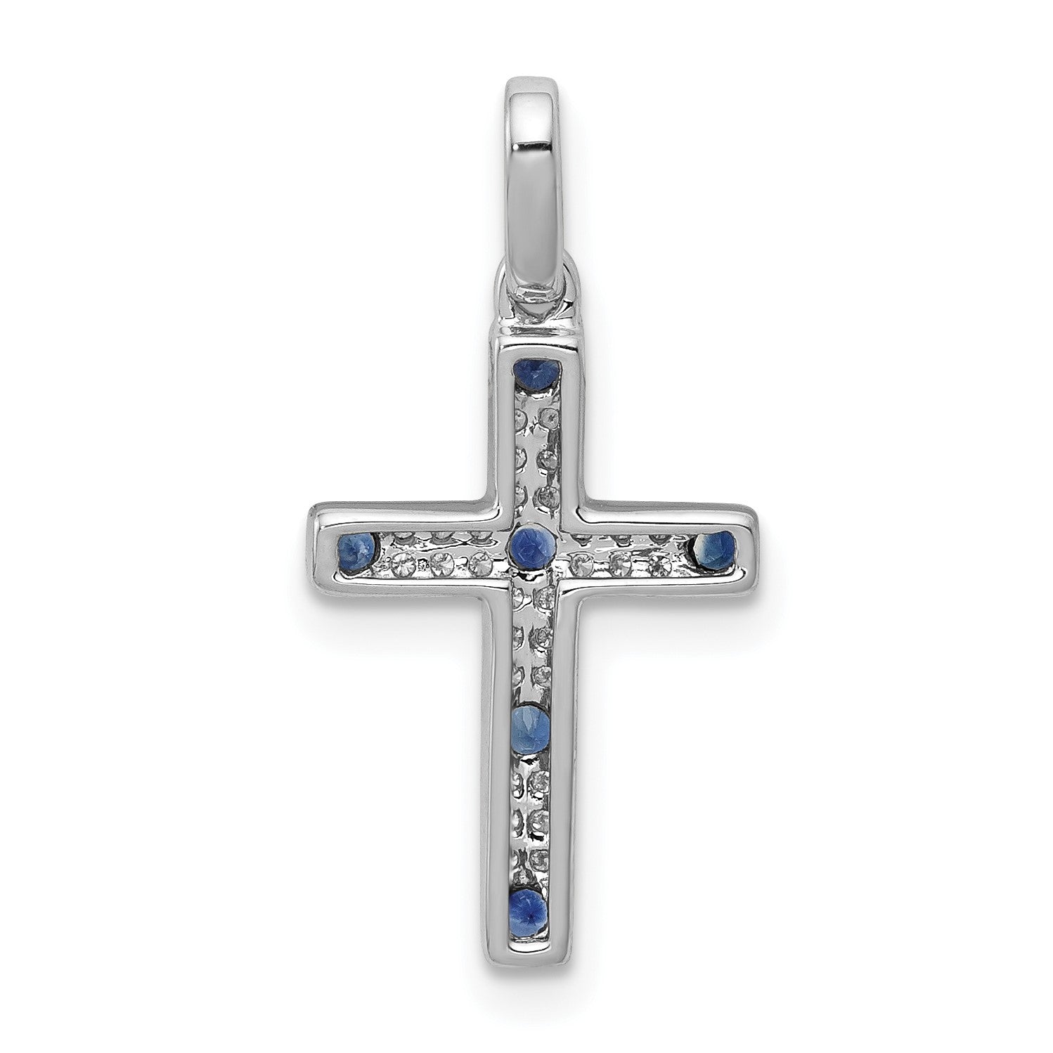 14k White Gold 1/15 carat Diamond and Sapphire Cross Pendant