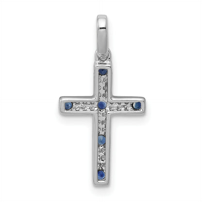 14k White Gold 1/15 carat Diamond and Sapphire Cross Pendant
