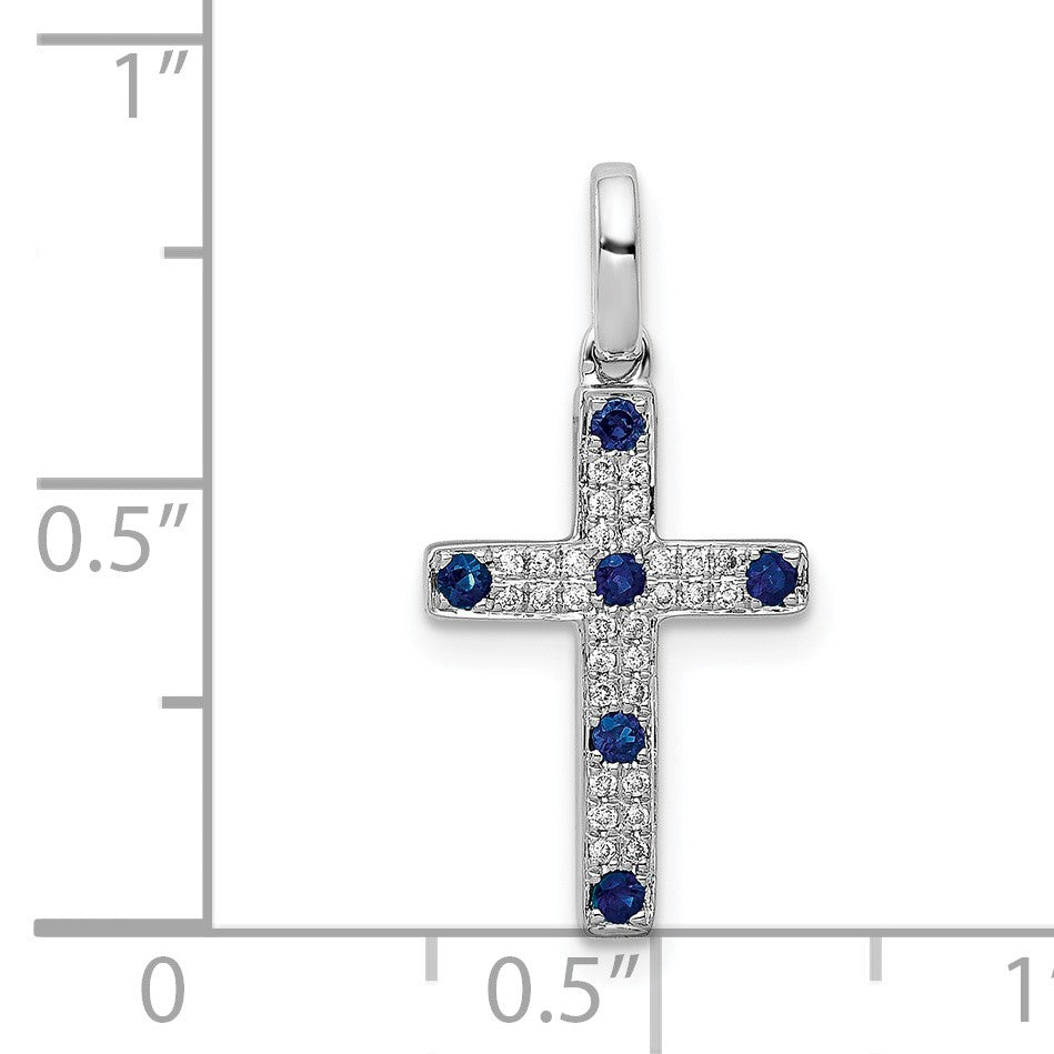 14k White Gold 1/15 carat Diamond and Sapphire Cross Pendant