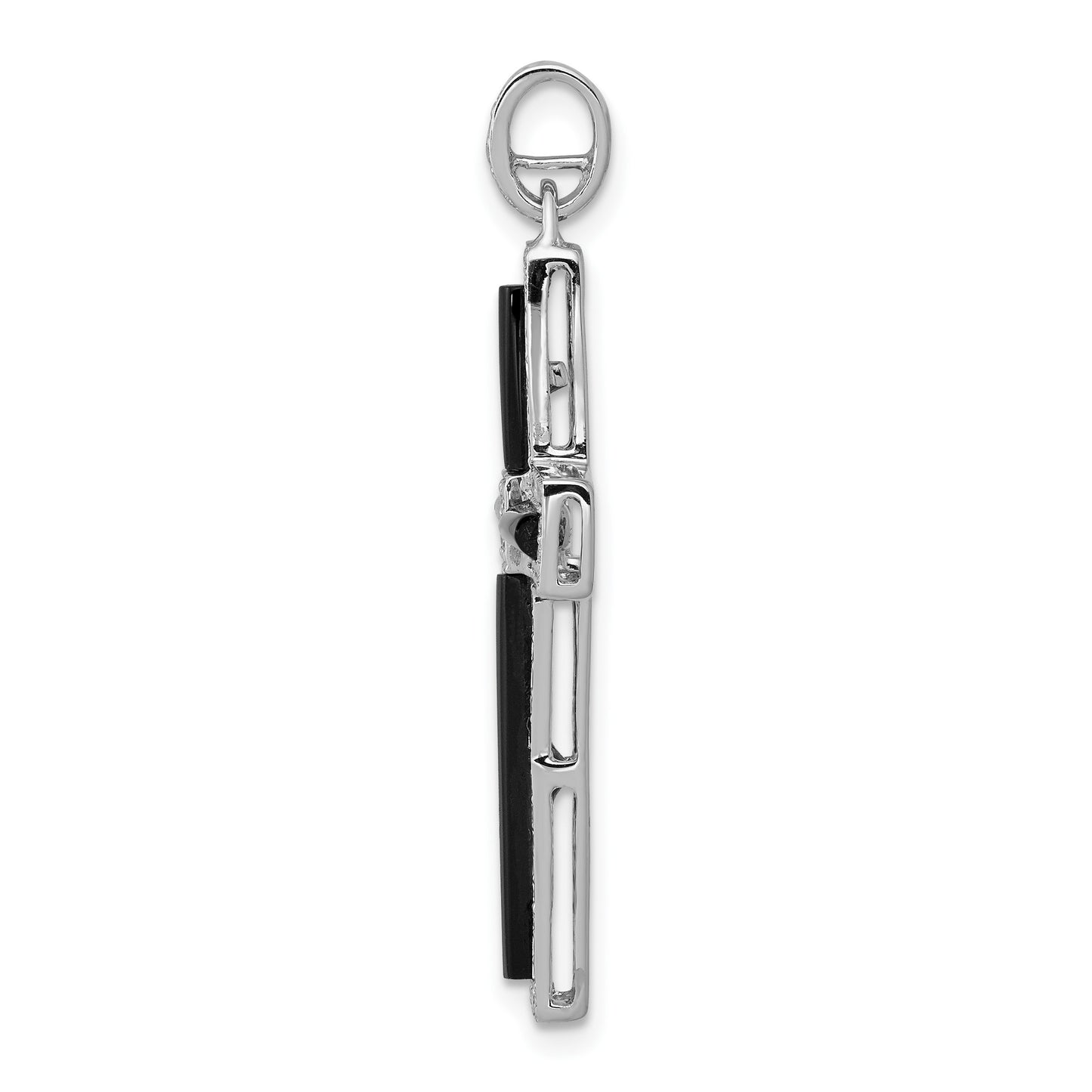 14k White Gold 1/3 carat Diamond and Onyx Cross Pendant
