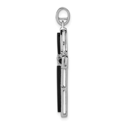 14k White Gold 1/3 carat Diamond and Onyx Cross Pendant